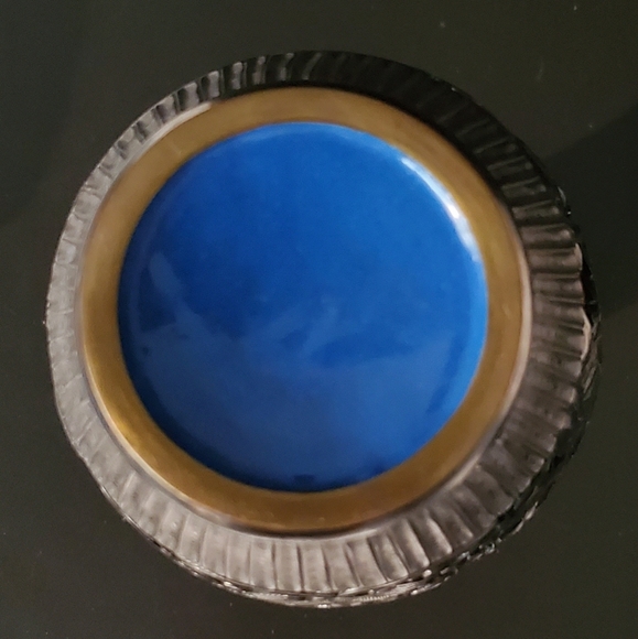 Asian 9" Black & Red Cinnabar Vermillion, Copper Trim & Blue Enamel Vase - Picture 12 of 15